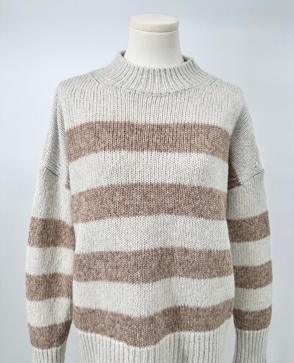 La Ligne Beige Tan Stripe Sweater Mock Neck Pullover Wool Cotton Alpaca KnitM